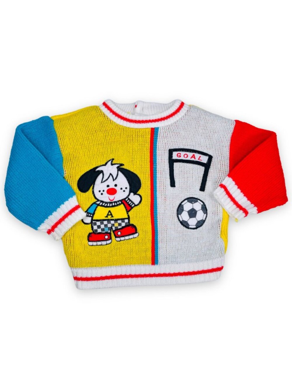 Vintage Color Block Soccer Puppy Long Sleeve Knit Chunky Sweater 24m / 2T - Picture 13 of 13